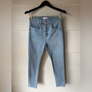LOFT Petite Modern Skinny Jeans Size 26P Light Wash High Rise Button Fly Raw Hem